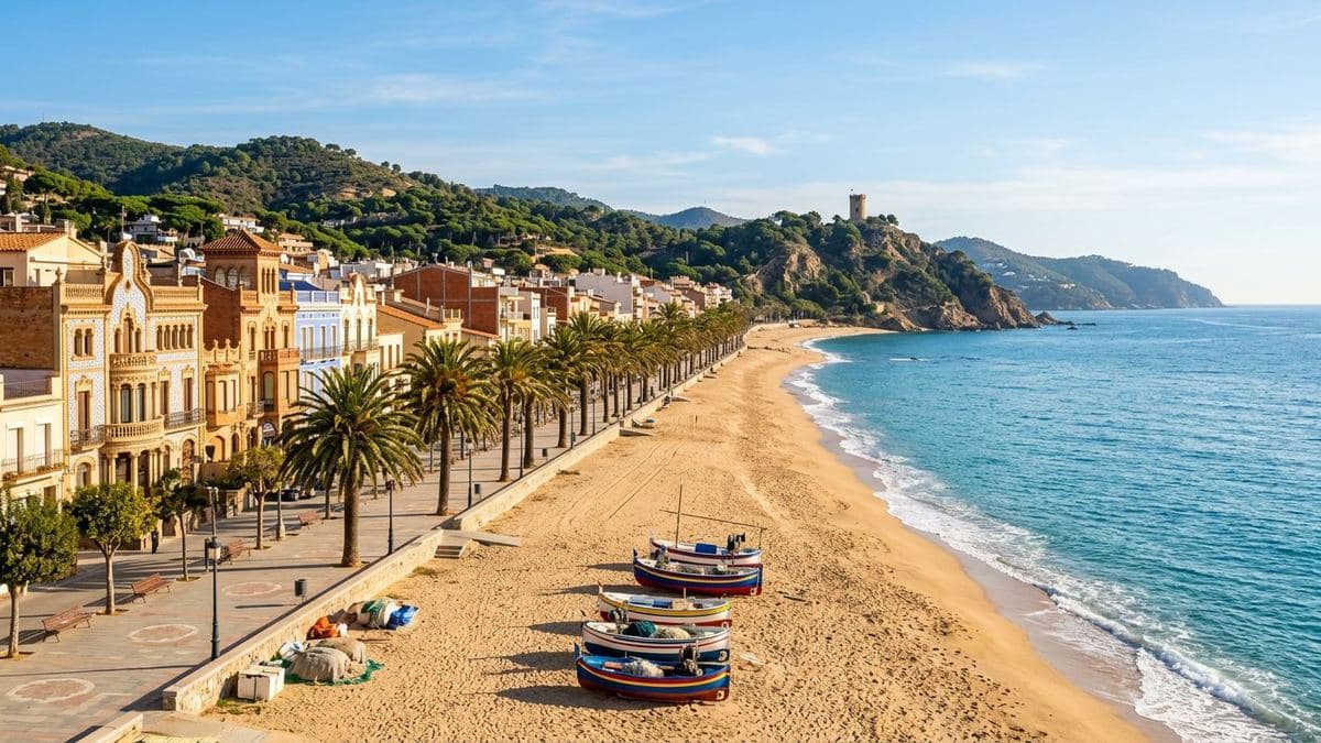 Costa del Maresme con paseo y colinas verdes